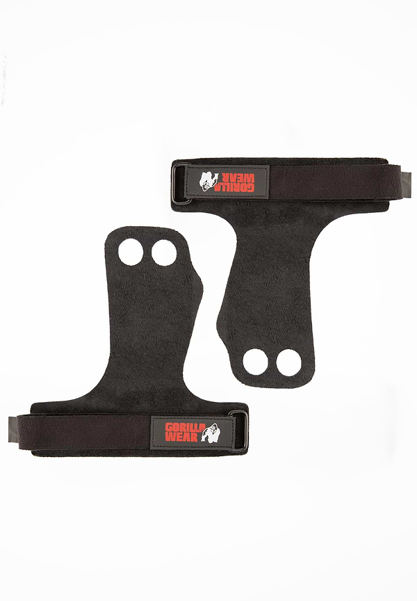 2-Hole Leather Lifting Grips - Black