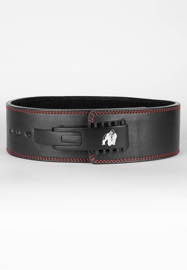 Gorilla Wear 4 Inch Premium Leather Lever Belt - Black/Black