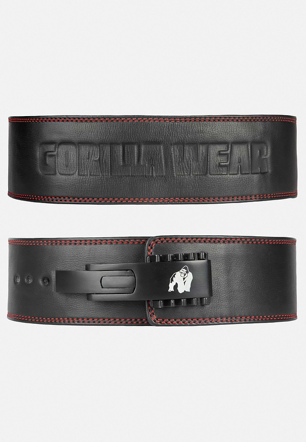 Gorilla Wear 4 Inch Premium Leather Lever Belt - Black/Black