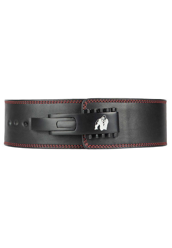 Gorilla Wear 4 Inch Premium Leather Lever Belt - Black/Black