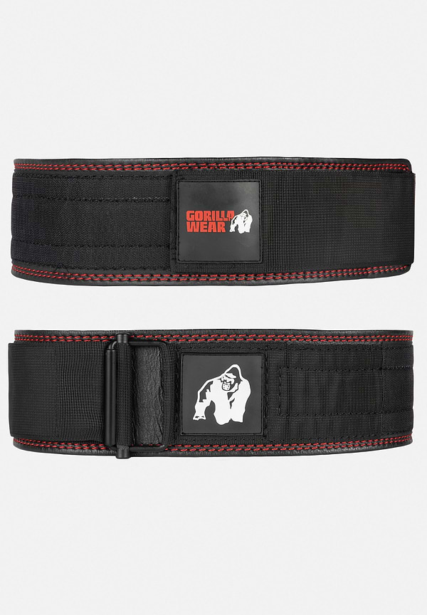 Gorilla Wear 4 Inch Premium Leather Lifting Belt - Black/Red
