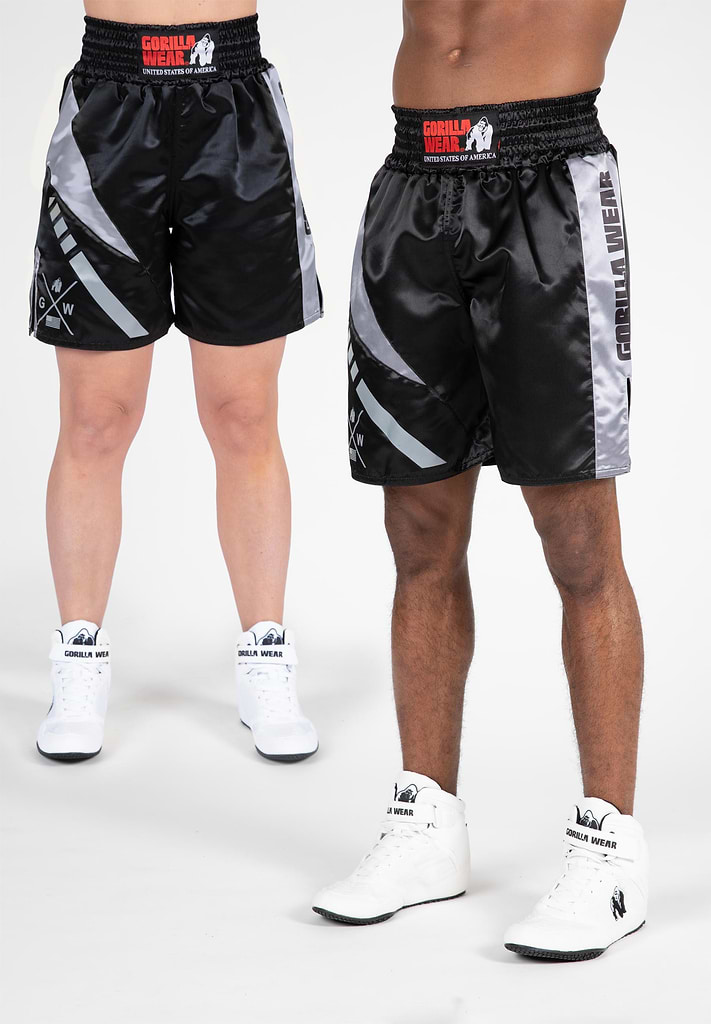 Hornell Boxing Shorts - Black/Gray - Unisex | GorillaWearUsa