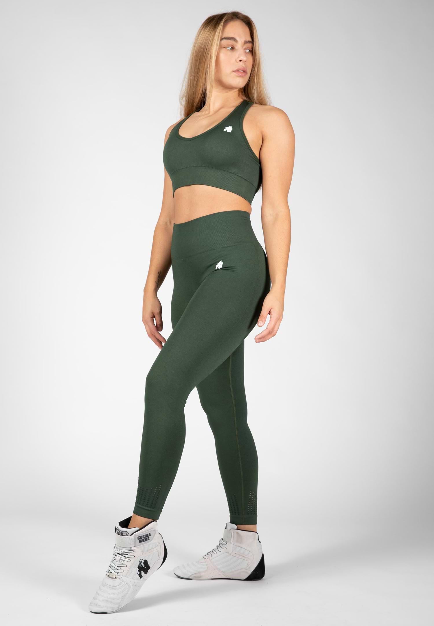Workout Sets For Women 2 Piece Sport Bra Leggings Outfit Army Green Medium