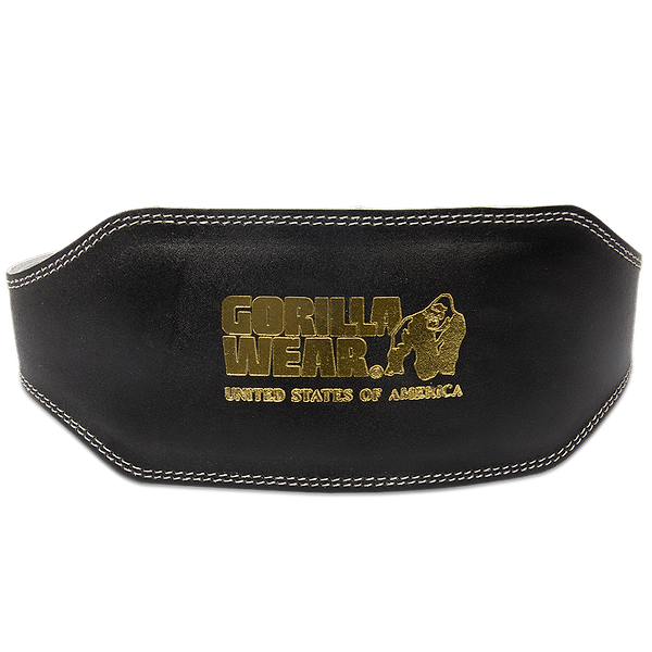 Gorilla Wear 6 Inch Padded Leather Lifting Belt - Black/Gold