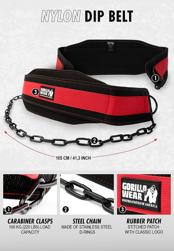 Gorilla Wear Nylon Dip Belt - Black/Red