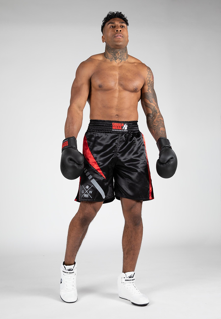 Hornell Boxing Shorts - Black/Red - Unisex | GorillaWearUsa