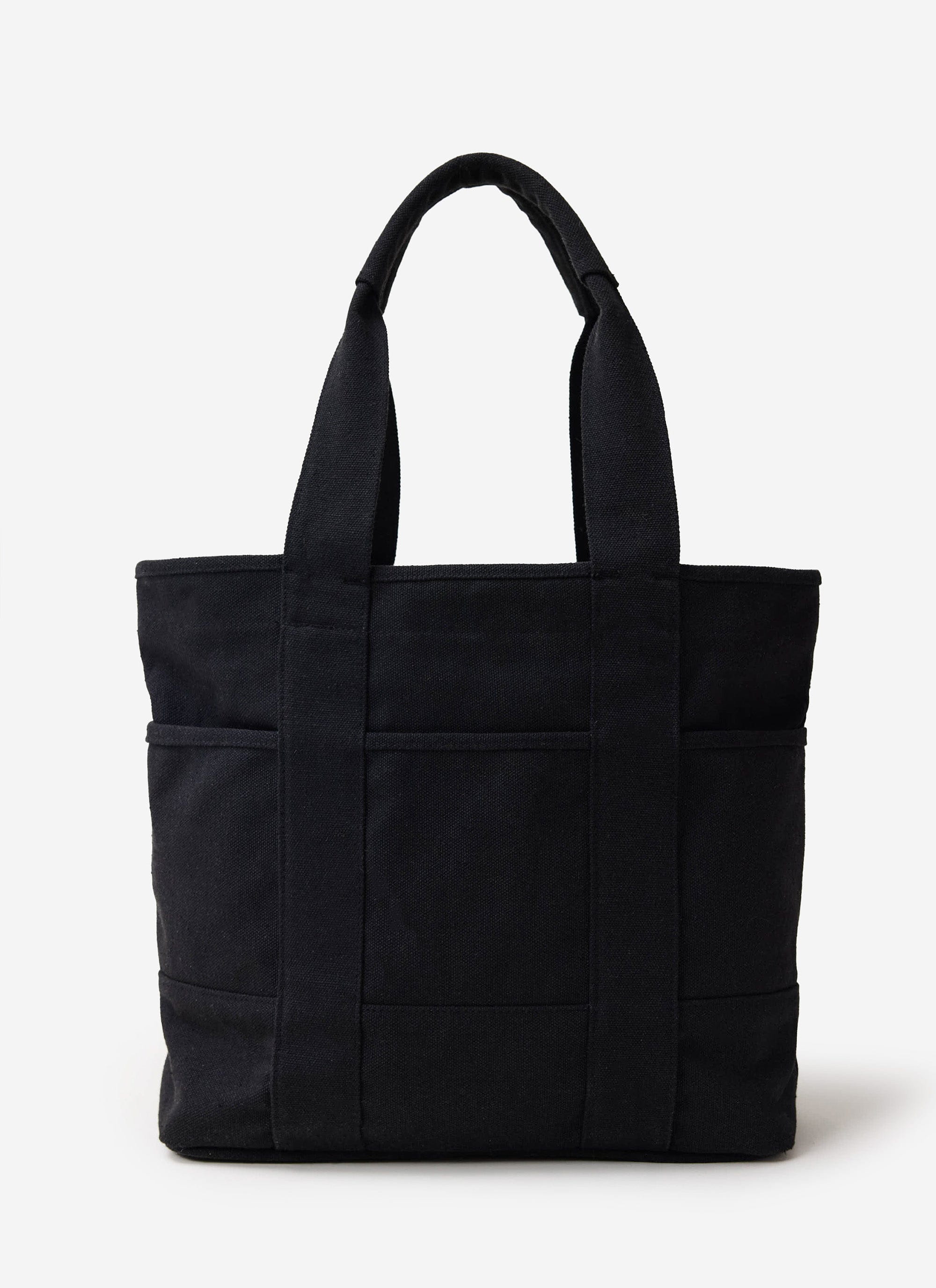 The Percival heavyweight canvas tote bag in black, shown straight-on against a simple white studio background.