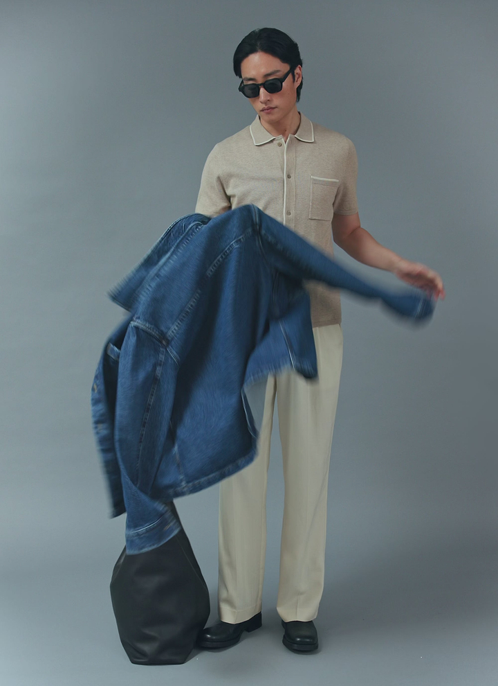 Contrast Trim Regular Knitted Shirt | Wool | Beige