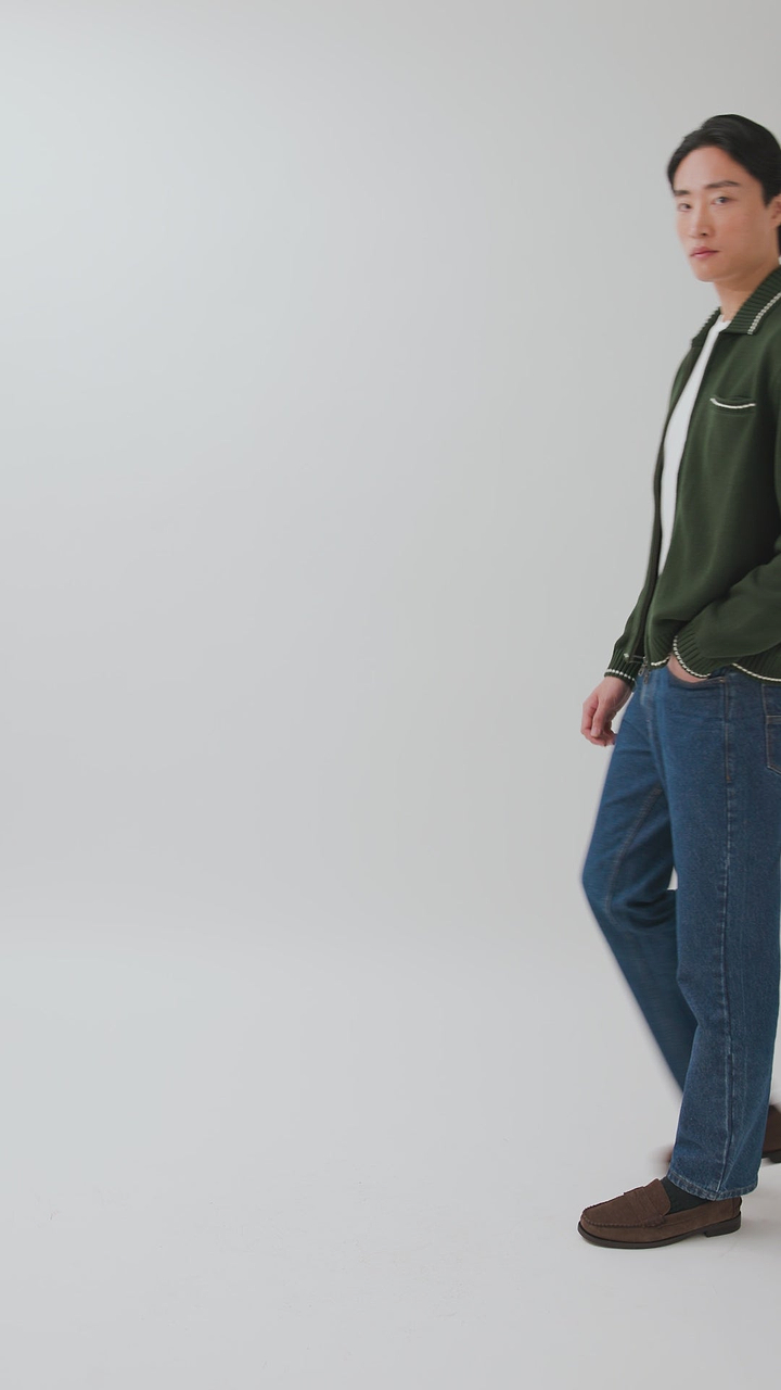 Gardner Dense Knitted Zip Cardigan | Cotton | Forest