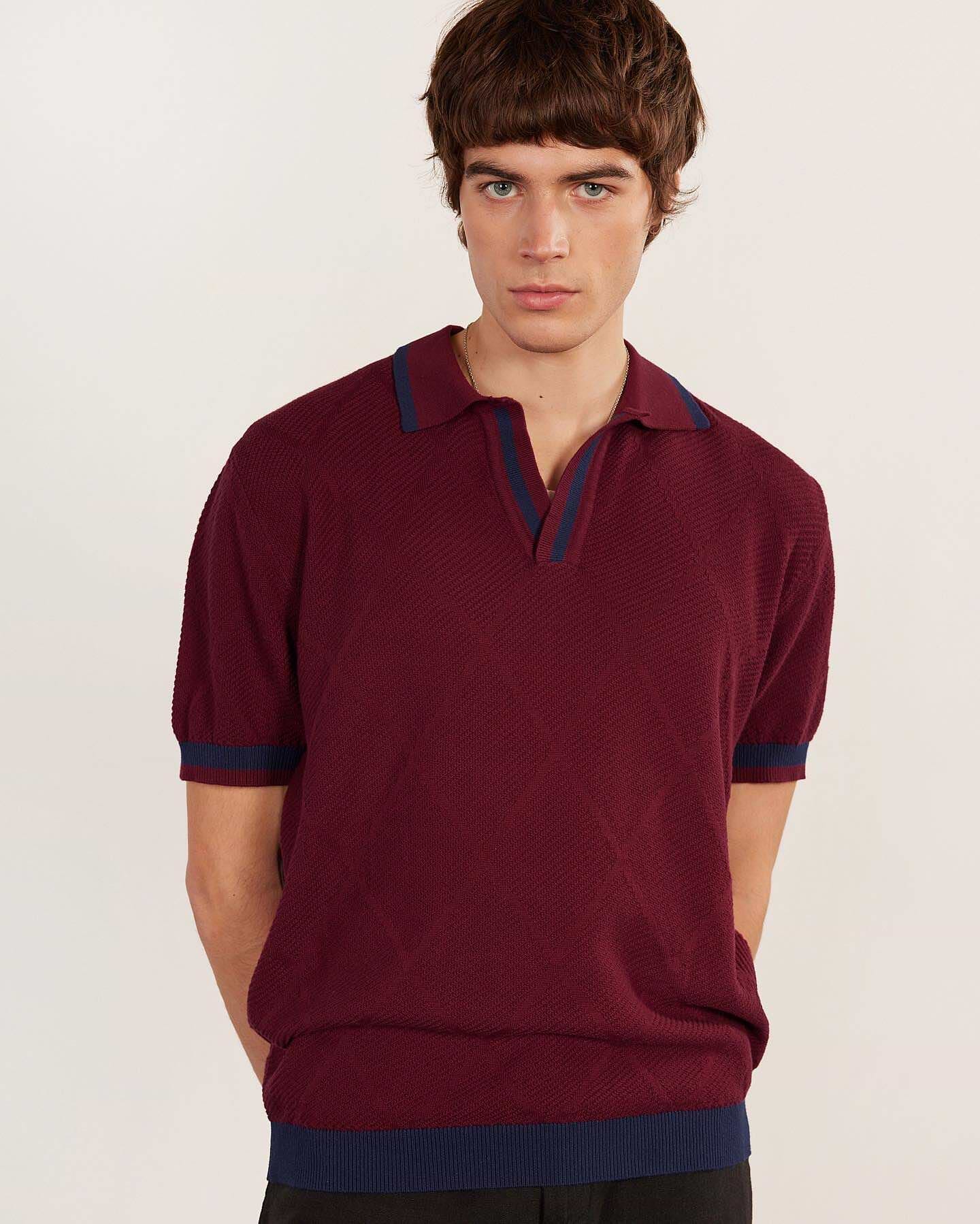 Men's Diamond Knitted Polo Shirt | Percival x Ilaria | Red Men's Diamond Knitted Polo Shirt | Percival x Ilaria | Red