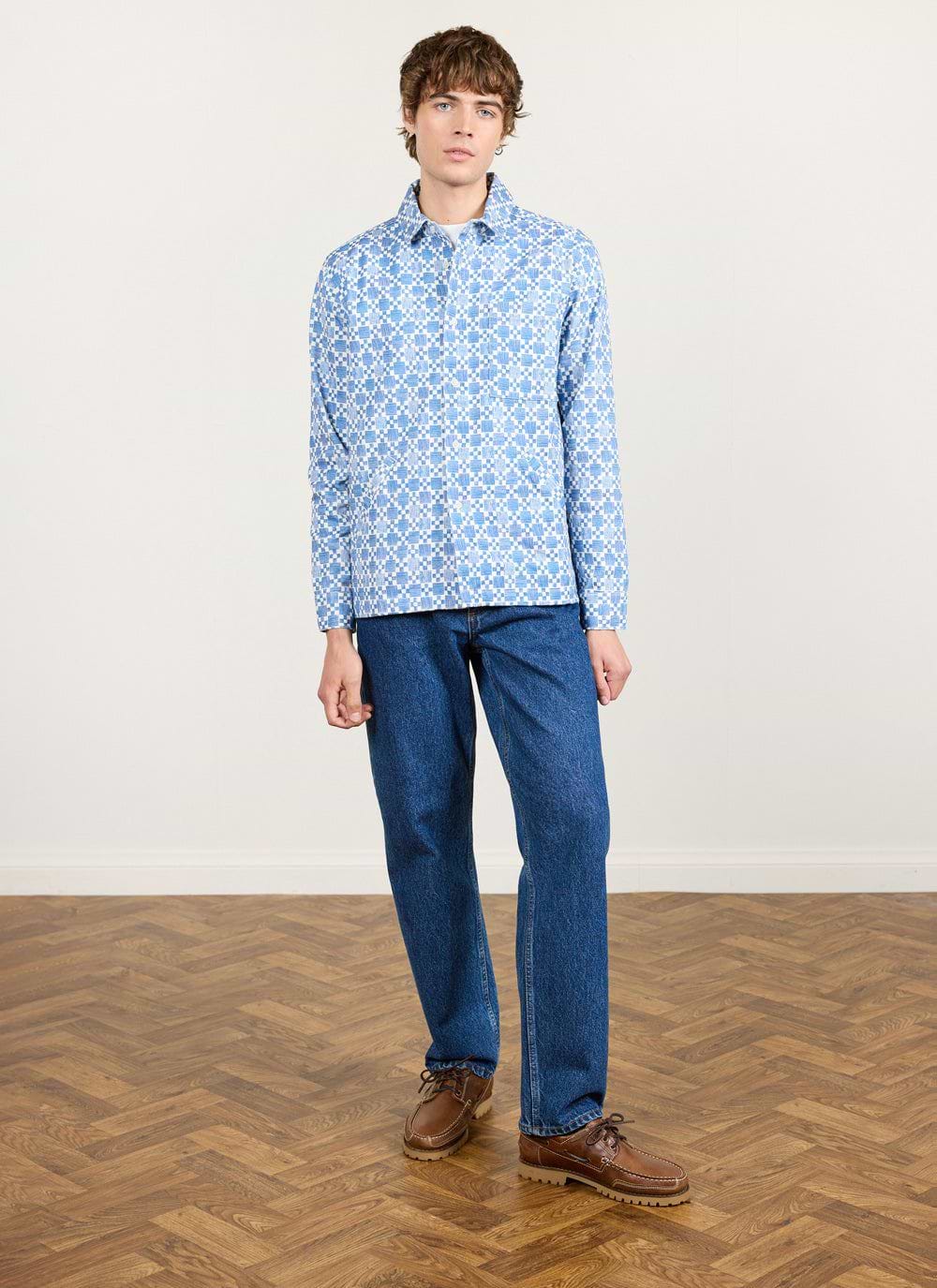国内最安値！ Men's Long Multi Blue | Cotton Organic | Shirt Check Sleeve トップス
