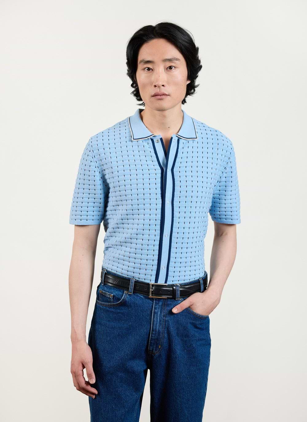 Men's Knitted Button Down Polo Shirt | Ecru Cream