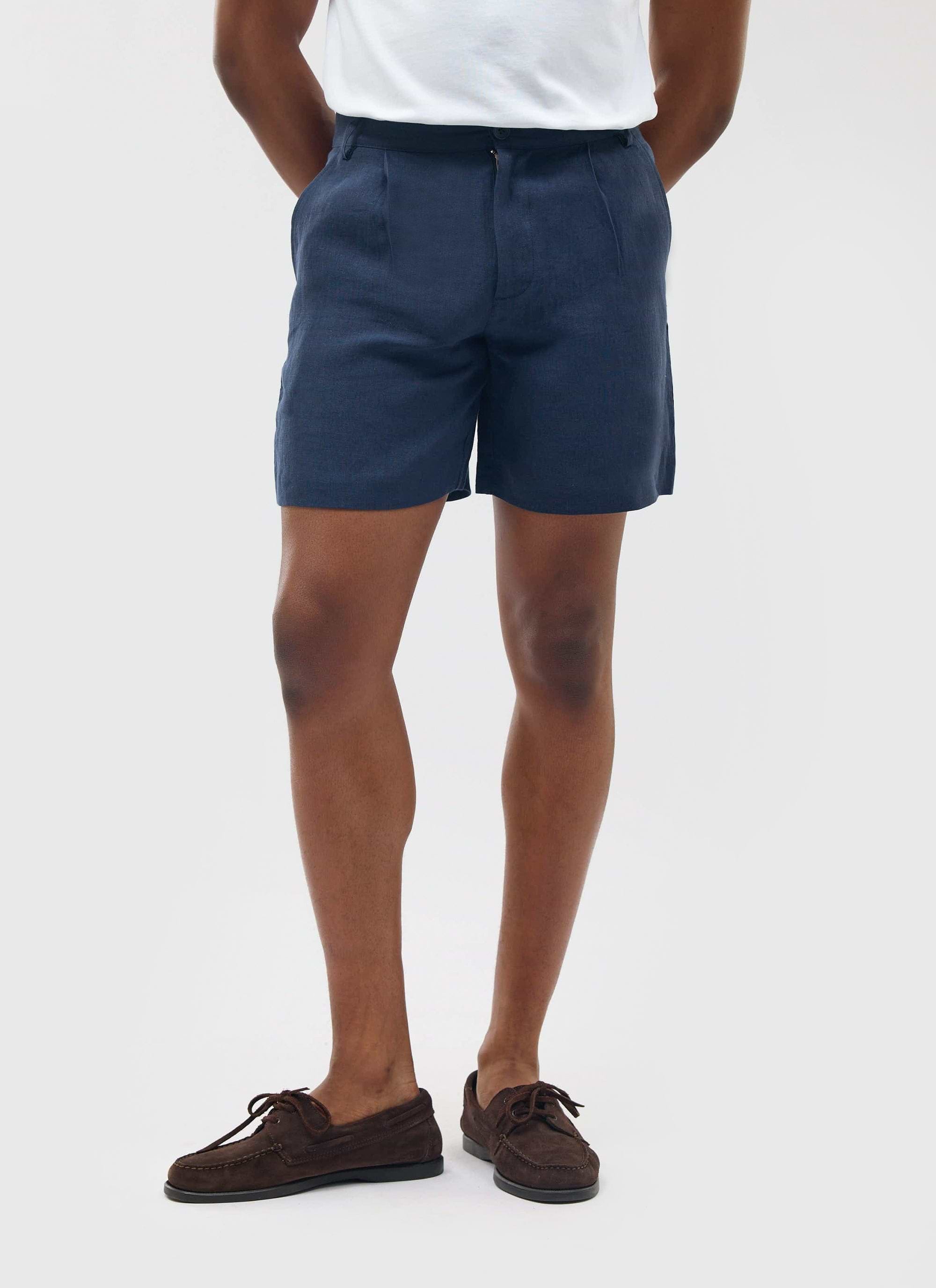 next navy linen shorts