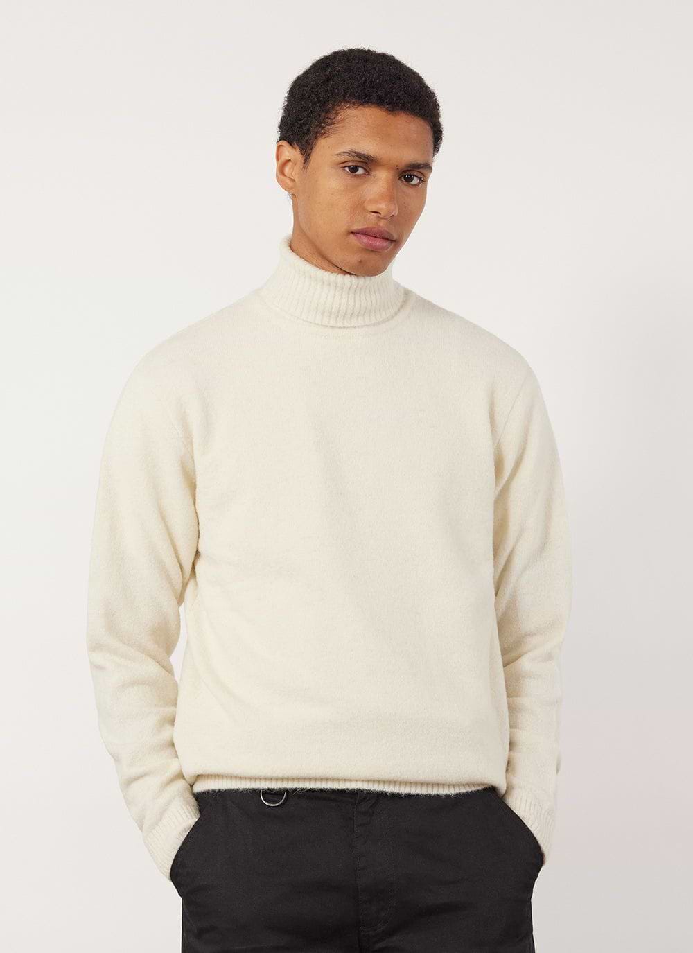 Mens cream roll neck jumper on sale