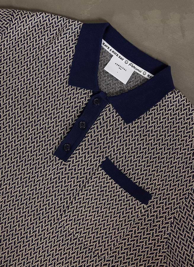 Men's Knitted Polo | Broken Stripe | Percival x Ilaria | Black