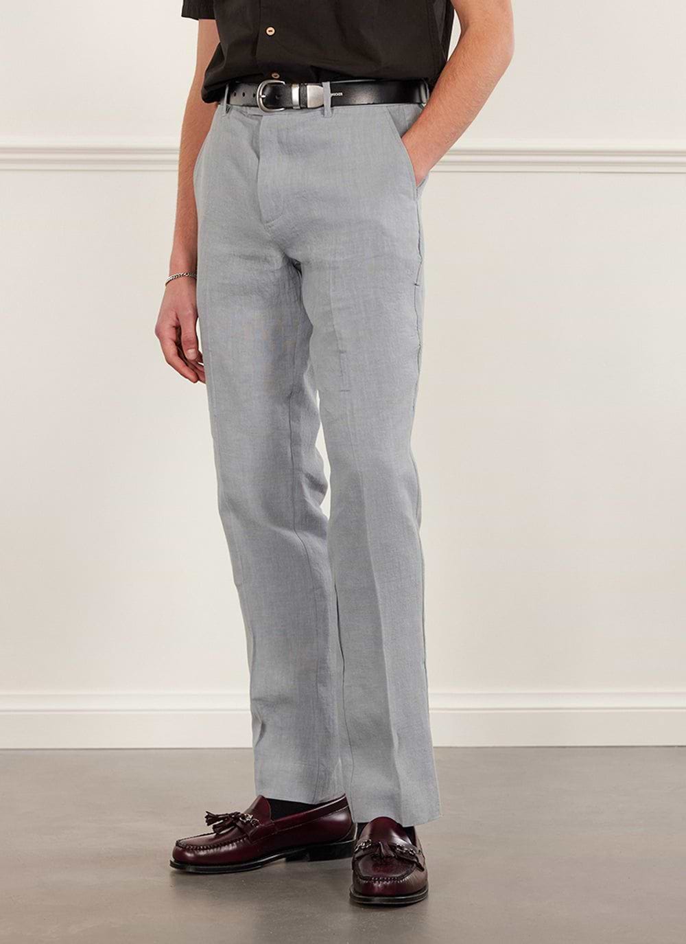 Mens light blue linen trousers online