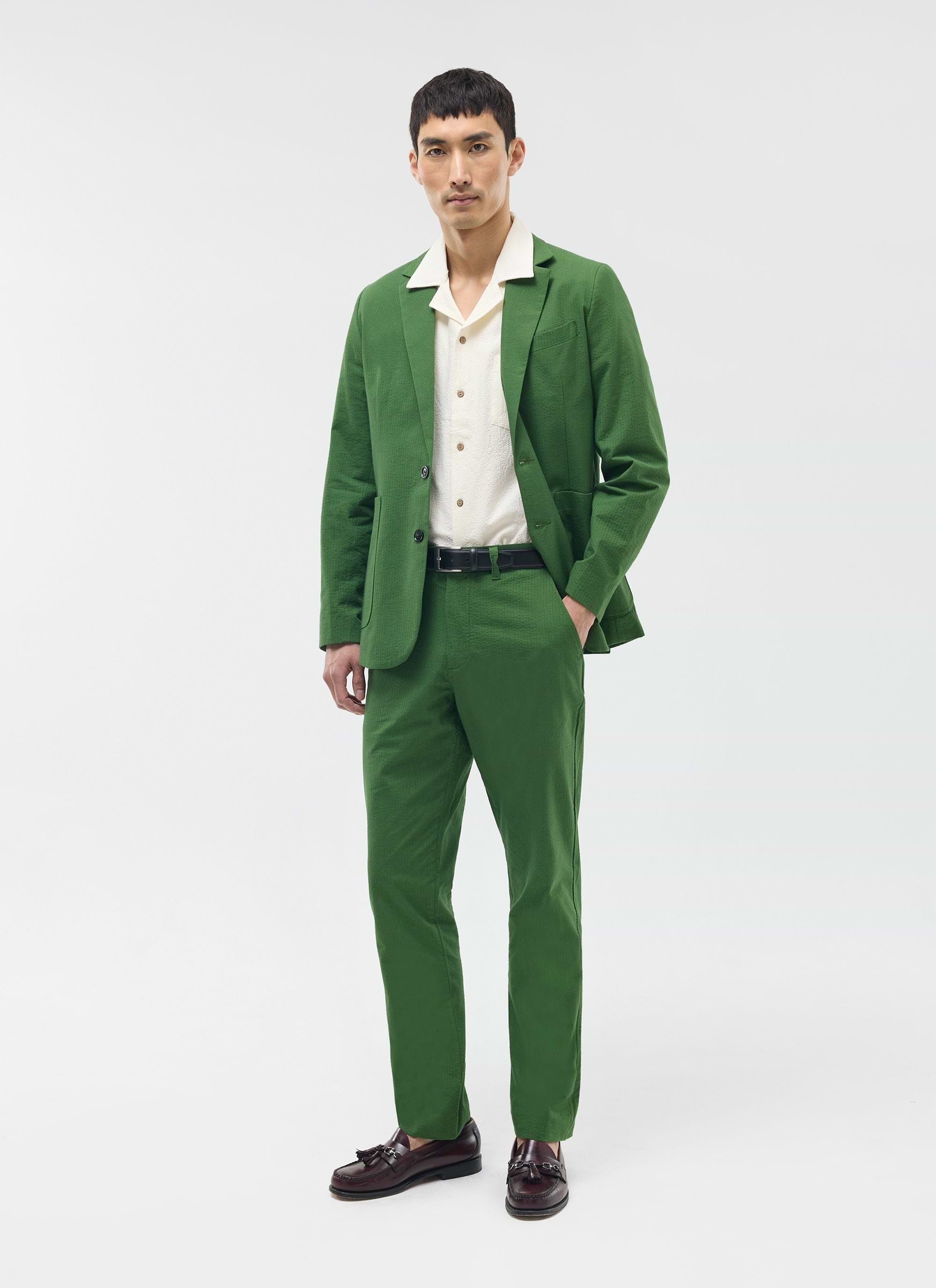 Men's Tailored Trousers | Seersucker | Cotton | Forest Green