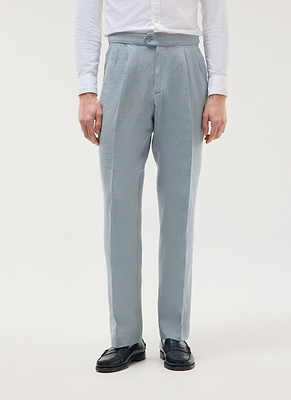 ドーメル　PLEATED TROUSERS (TYPE-2) Men's Pleated Trousers | Tailored Linen Suits | Light Blue