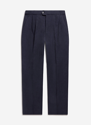 View Pleated Tailored Trousers | Linen | Navy