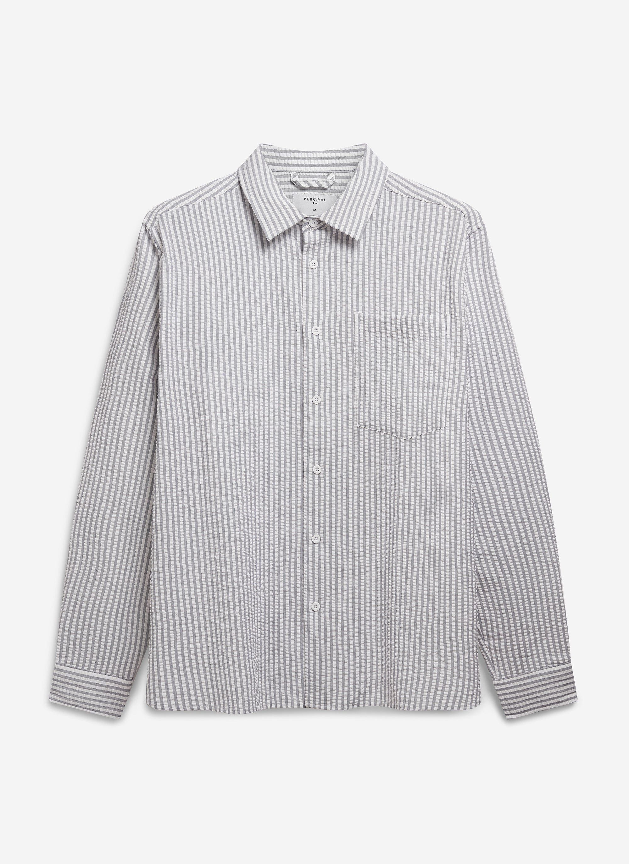 Men's Seersucker Shirt | 100% Cotton | Grey Pinstripe Shirt​