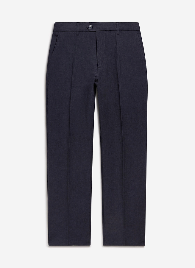 View Tailored Linen Trousers | Navy