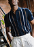 Knitted Cotton Stripe Short Sleeve Shirt | Navy