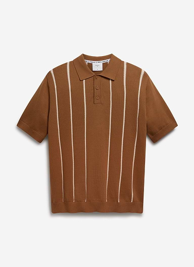 Casa Martini Knitted Polo | Micro Cable Cotton | Brown