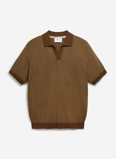 Casa Martini Knitted Polo | Puppytooth Cotton | Espresso