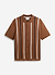 Knitted Cotton Stripe Short Sleeve Shirt | Rust