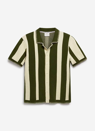 Knitted Stripe Cuban Shirt | Green