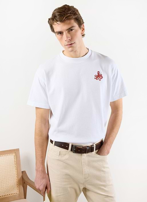 Octo Oversized T Shirt | Embroidered Organic Cotton | White