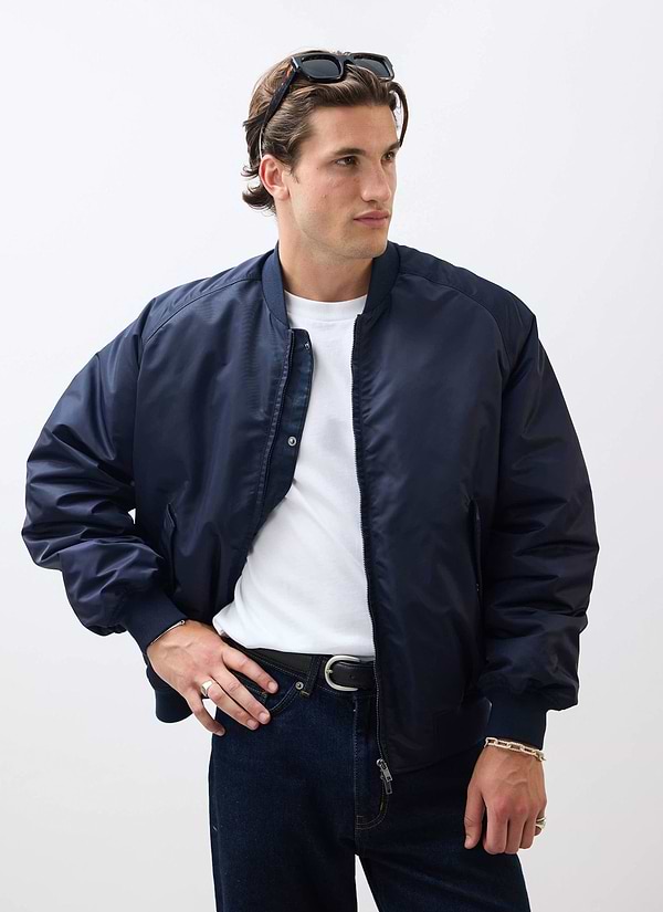 Men's Navy Bomber Jacket | Midnight with Olive