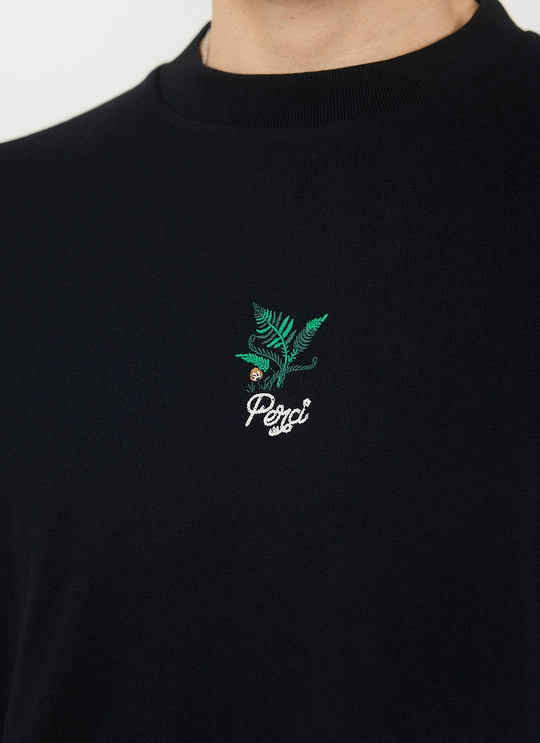 Fern Oversized T Shirt | Embroidered Organic Cotton | Black