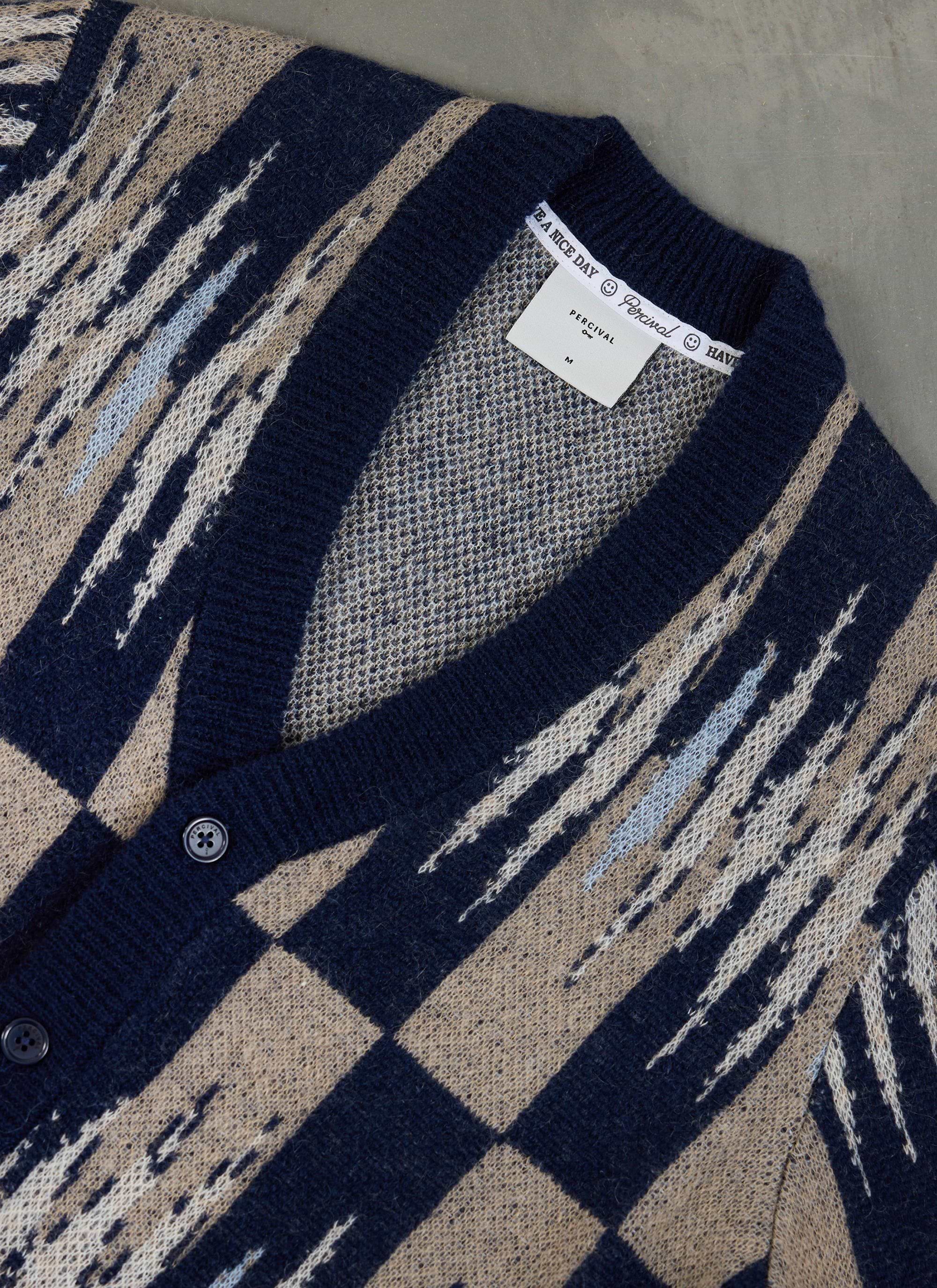 Men's Mohair Cardigan | Chromatic | Ecru Cream & Navy