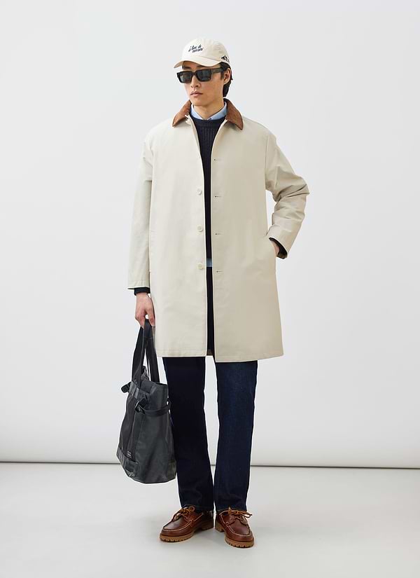 Mens Cream Relaxed Trench Coat | Cotton | Stone