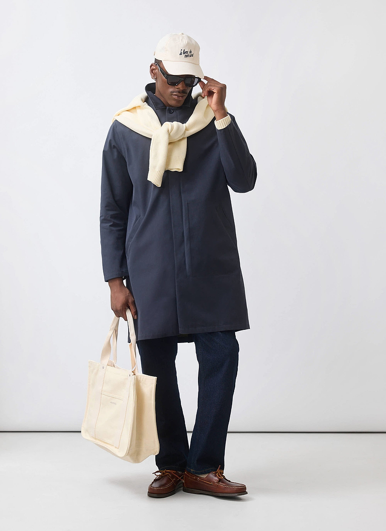 Men's Navy Greyson Long Trench Coat | Waterproof | Midnight with Olive