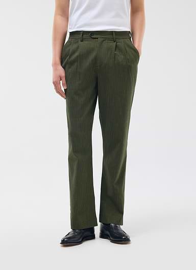 Pleated Tailored Trouser | Micro Check | Forest