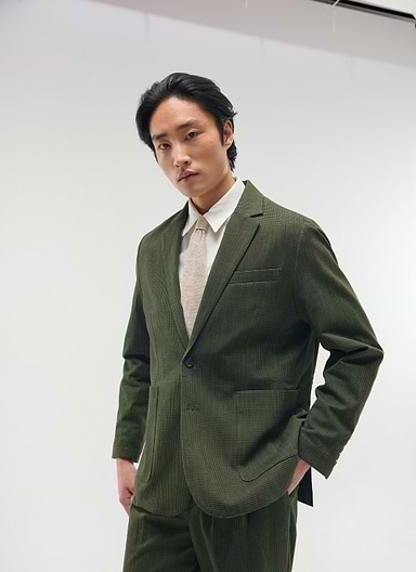 Relaxed Tailored Blazer | Micro Check | Forest