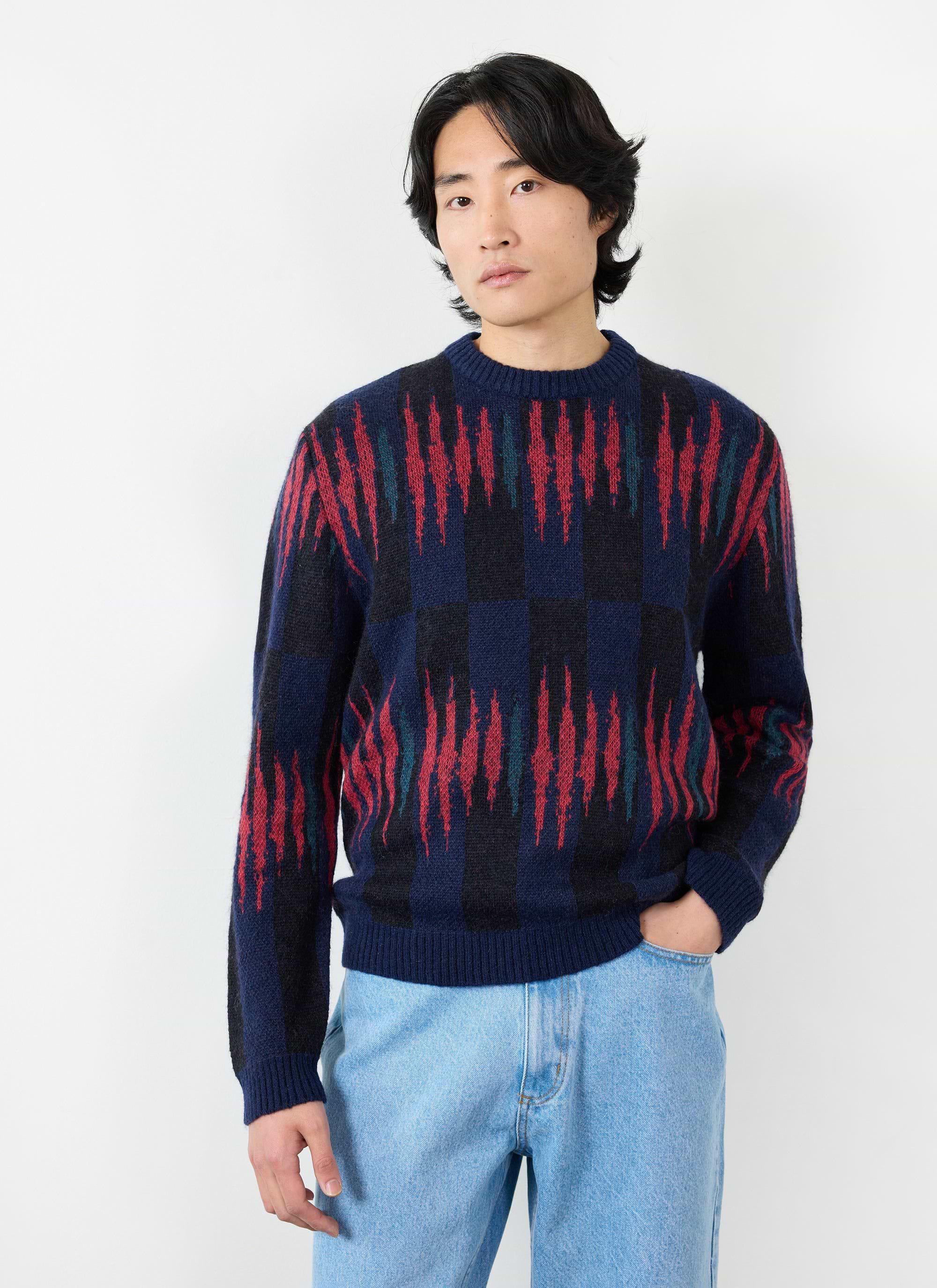Men's Crew Neck Jumper | Grecian Frieze | Cotton | Navy Blue Men's Crew Neck Jumper | Grecian Frieze | Cotton | Navy Blue