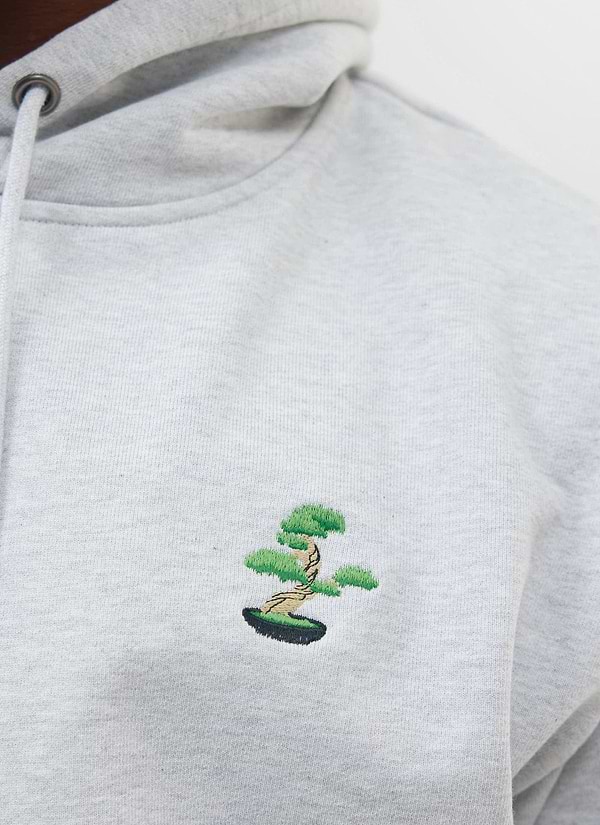 Bonsai Hoodie | Embroidered Cotton | Athletic Grey