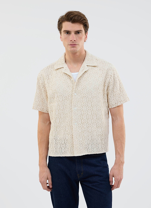 Elio Crochet Cuban Shirt | Ecru