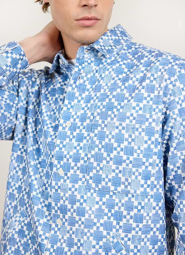 Moquette Grid Long Sleeve Shirt | Cotton | Blue