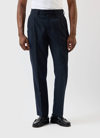 Textured Stripe Relaxed Pleated Trouser | Navy
