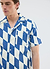 Market Diamond Cuban Shirt | Cotton | Ecru with Navy