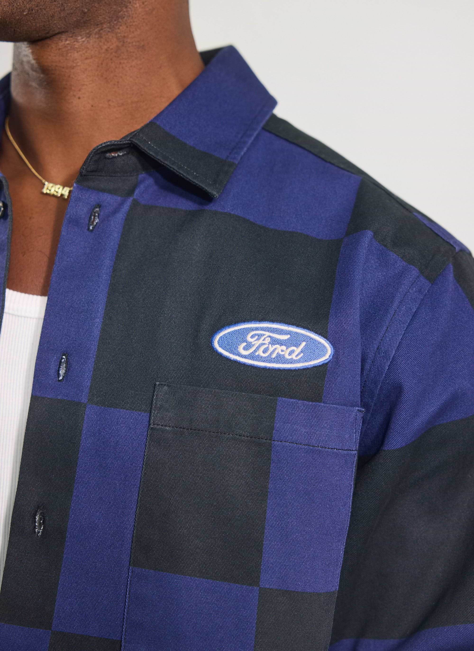 Men's Checkerboard Overshirt | Percival x Ford | Navy Blue