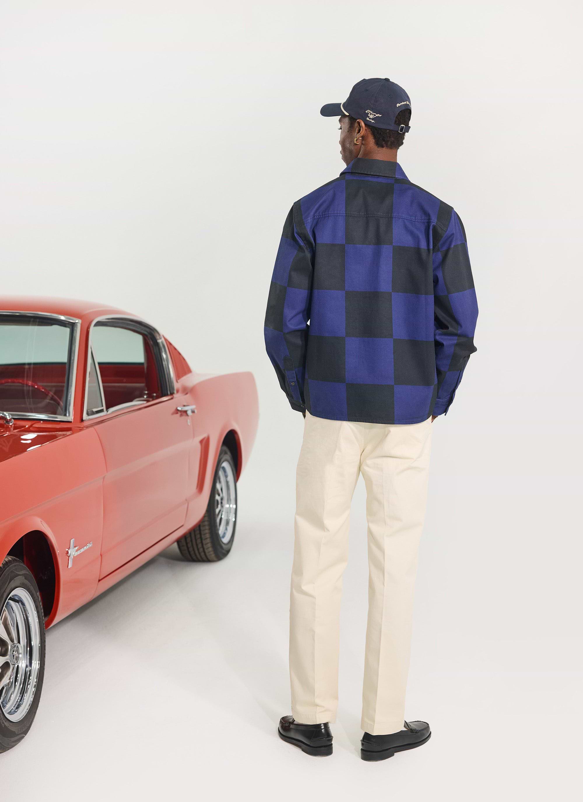 Men's Checkerboard Overshirt | Percival x Ford | Navy Blue