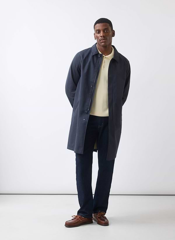 Men's Navy Greyson Long Trench Coat | Waterproof | Midnight with Olive