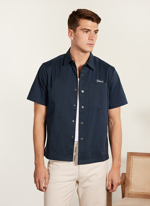 Men&rsquo;s Boxy Shirt | Short Sleeve | Cotton | Navy