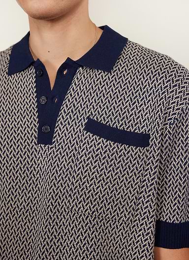 Casa Martini Knitted Polo | Cotton | Navy