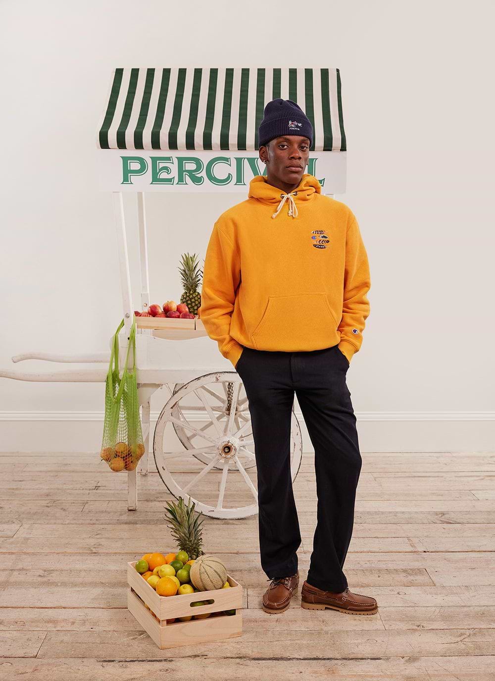 Yellow champion hoodie with champion on sleeve sale